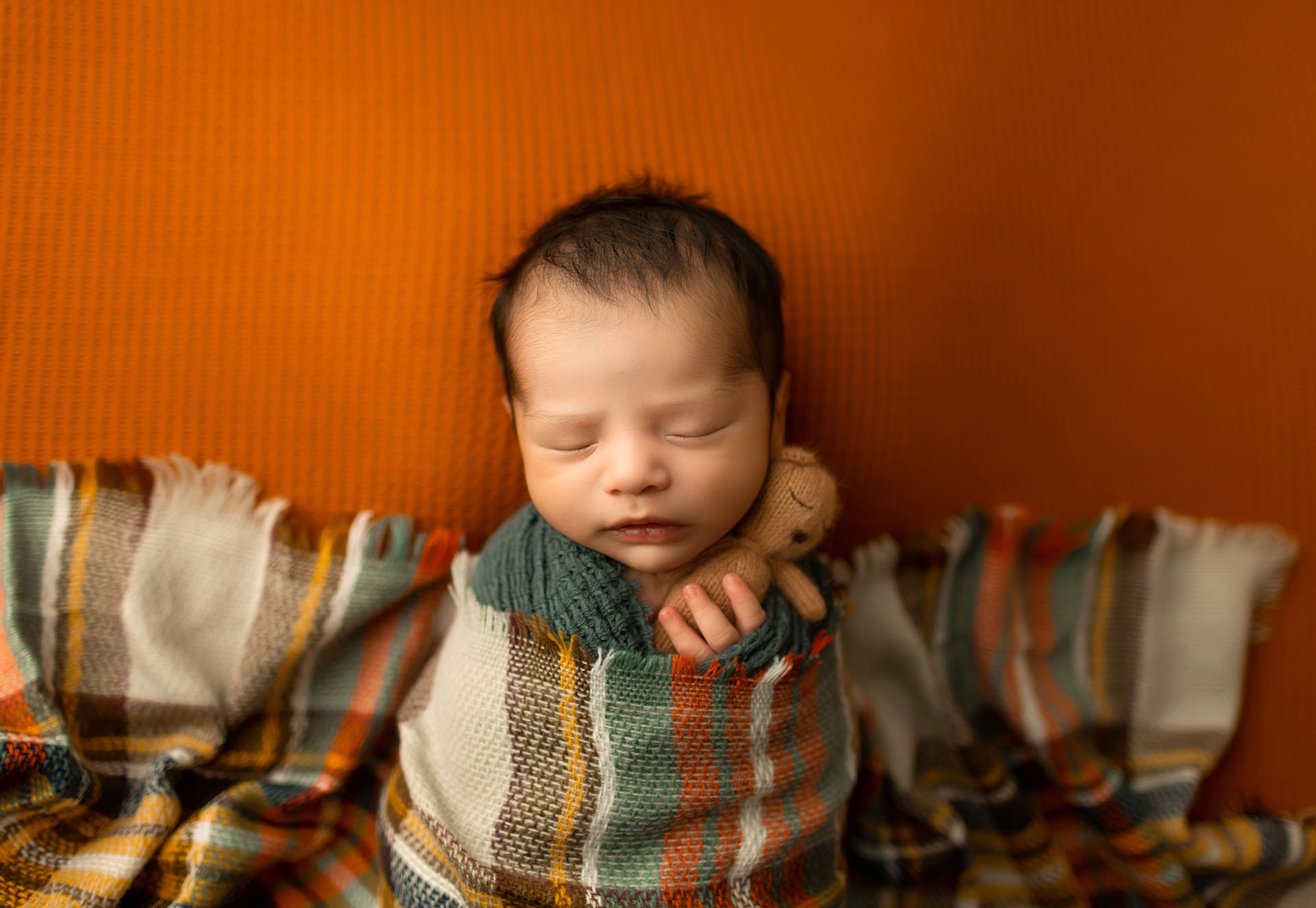 Newborn portrait or orange background